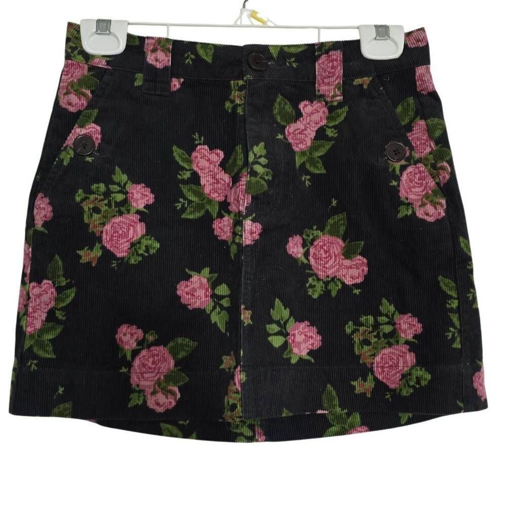 Wild Fable Women's Size 0 Black Pink Rose Floral Corduroy Mini Skirt